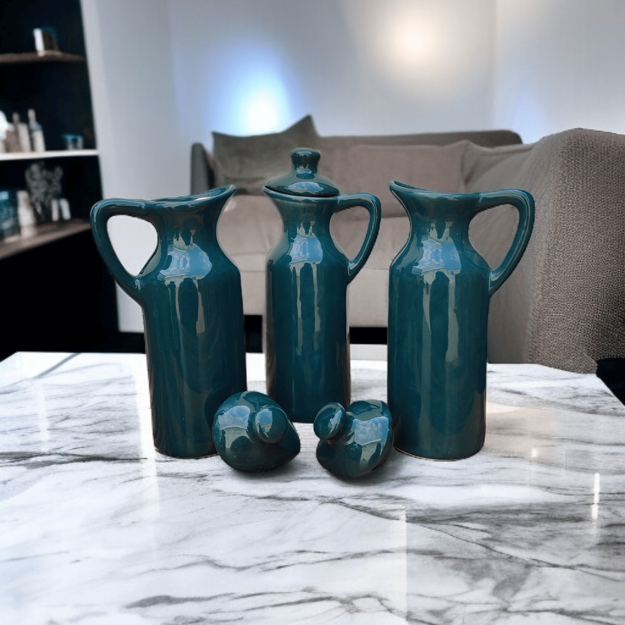     			Malaikah Drk Grn Oil Dspnsr Ceramic Green Oil Container ( Set of 3 )