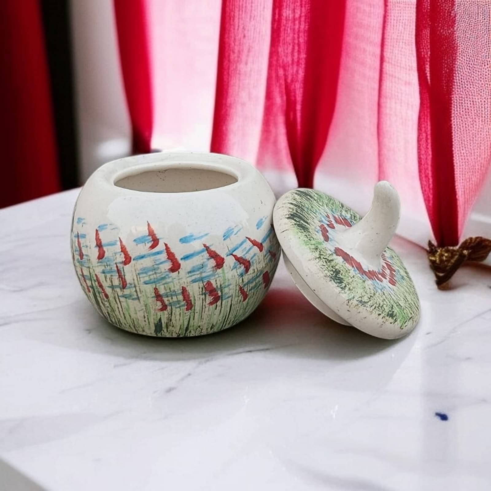 Malaikah Multi Bish Slt Jar Ceramic Multicolor Tea/Coffee/Sugar Container ( Set of 1 ) Malaikah Multi Bish Slt Jar Ceramic Multicolor Tea/Coffee/Sugar Container ( Set of 1 )