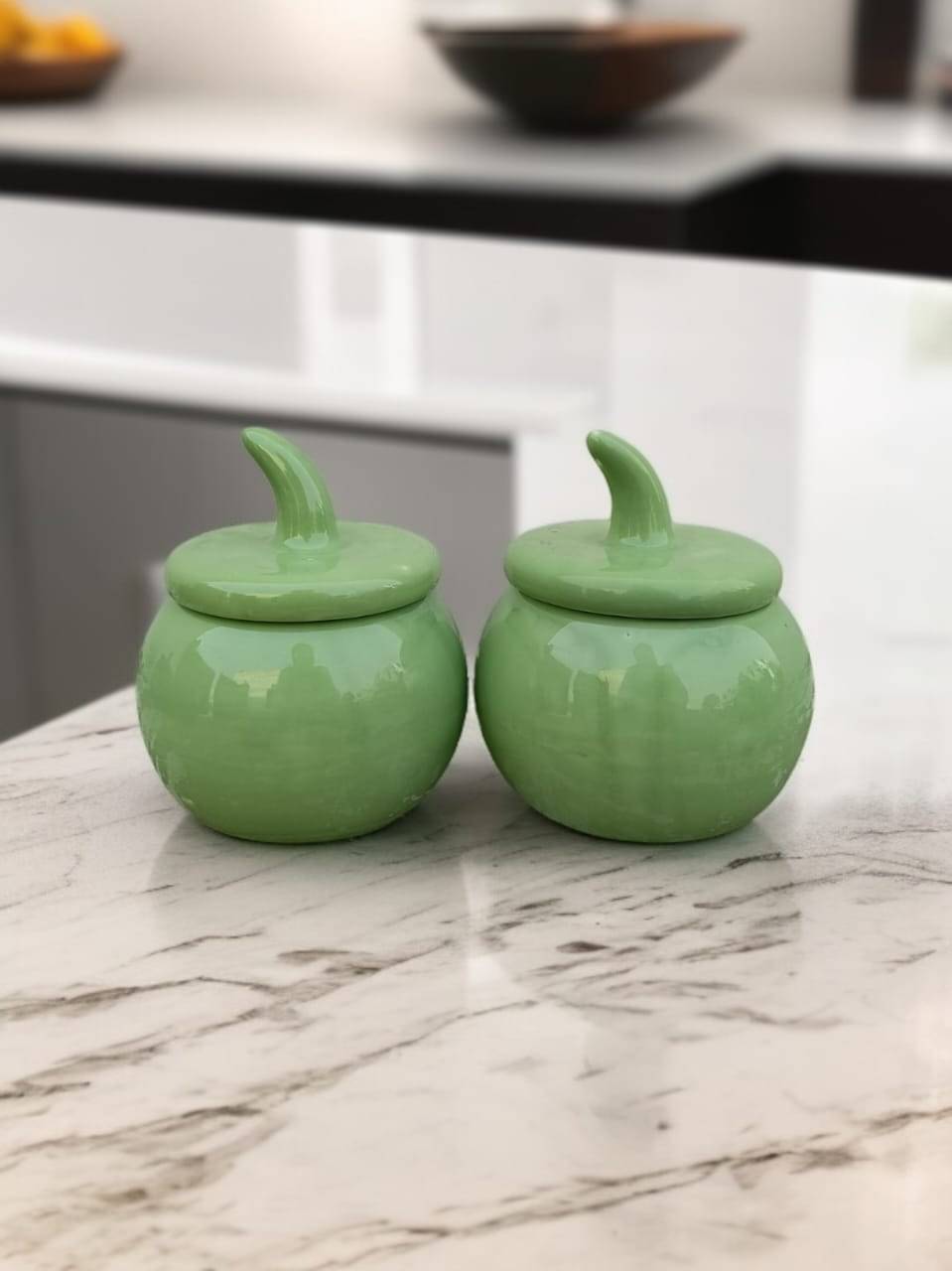    			Malaikah Olive Solid Slt Jar Ceramic Olive Green Tea/Coffee/Sugar Container ( Set of 2 )