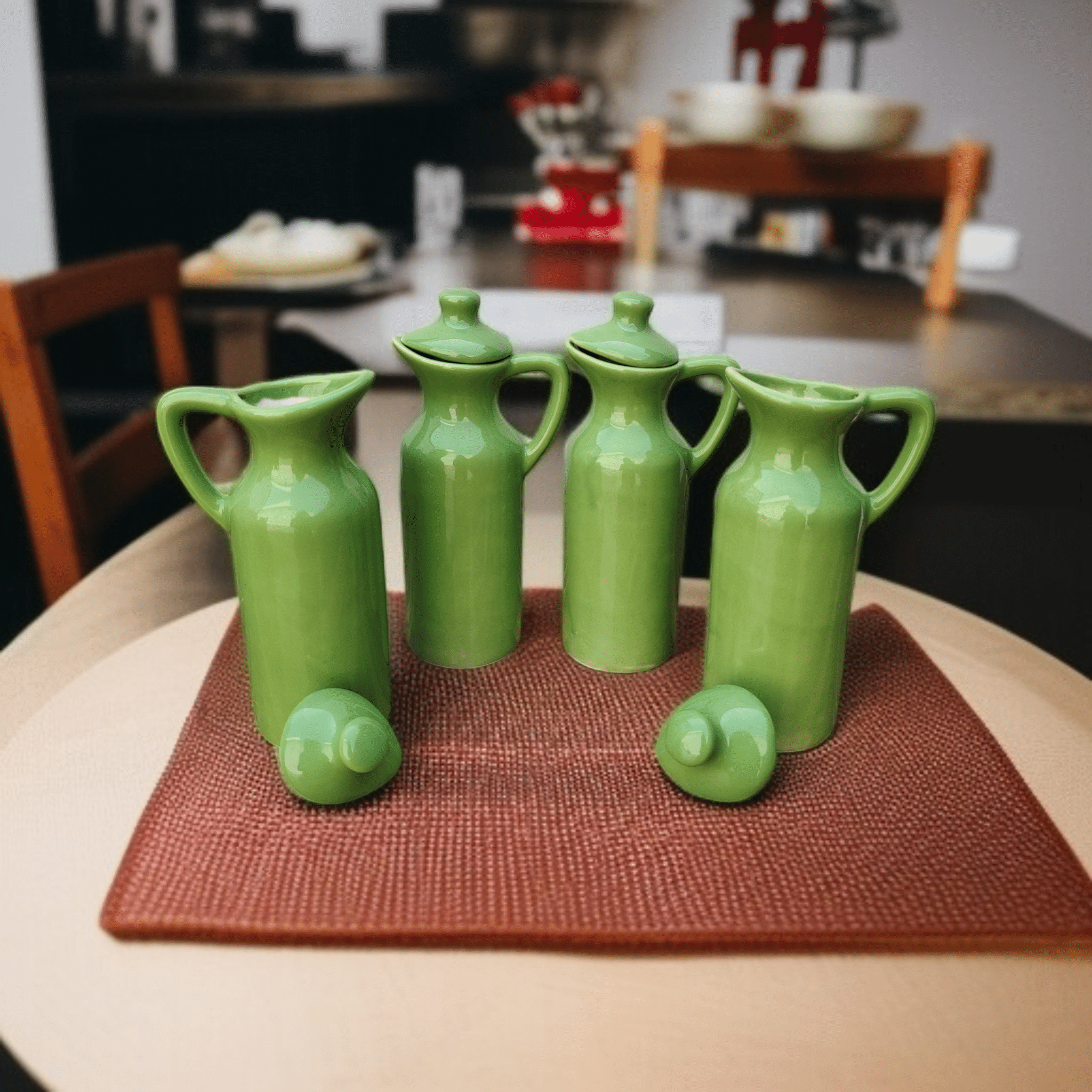 Malaikah Olv Sld Oil Dspnsr Ceramic Olive Green Oil Container ( Set of 4 ) Malaikah Olv Sld Oil Dspnsr Ceramic Olive Green Oil Container ( Set of 4 )