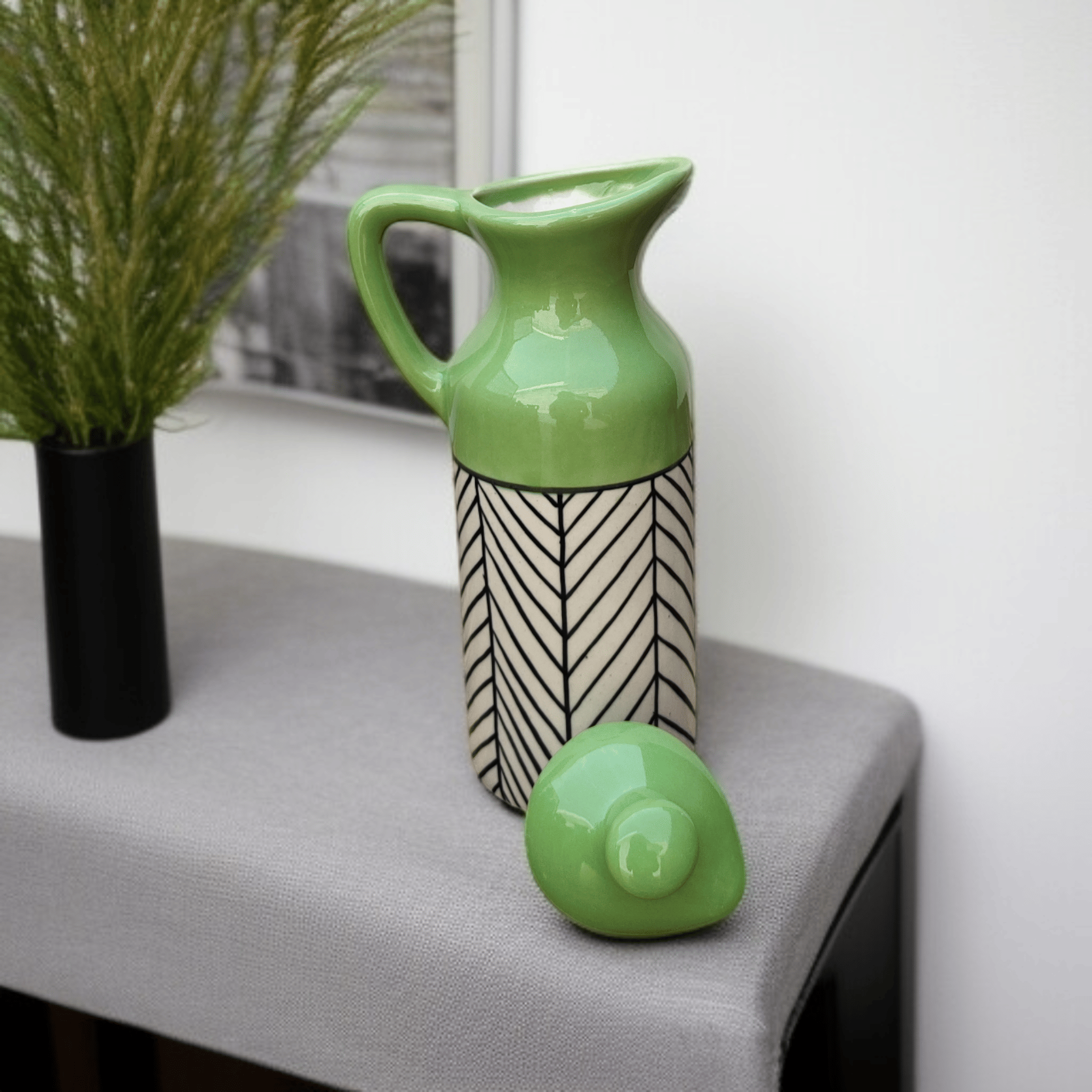     			Malaikah Olv Zbra Oil Dspnsr Ceramic Olive Green Oil Container ( Set of 1 )