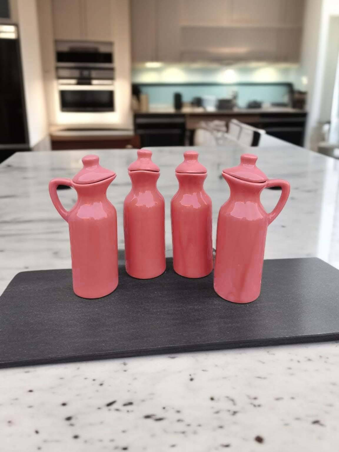 Malaikah Pnk Sld Oil Dspnsr Ceramic Pink Oil Container ( Set of 4 ) Malaikah Pnk Sld Oil Dspnsr Ceramic Pink Oil Container ( Set of 4 )