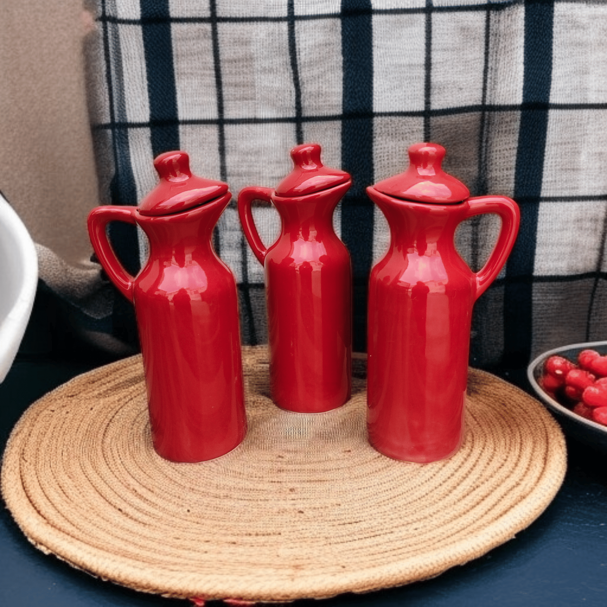 Malaikah Red Sld Oil Dspnsr Ceramic Red Oil Container ( Set of 3 ) Malaikah Red Sld Oil Dspnsr Ceramic Red Oil Container ( Set of 3 )