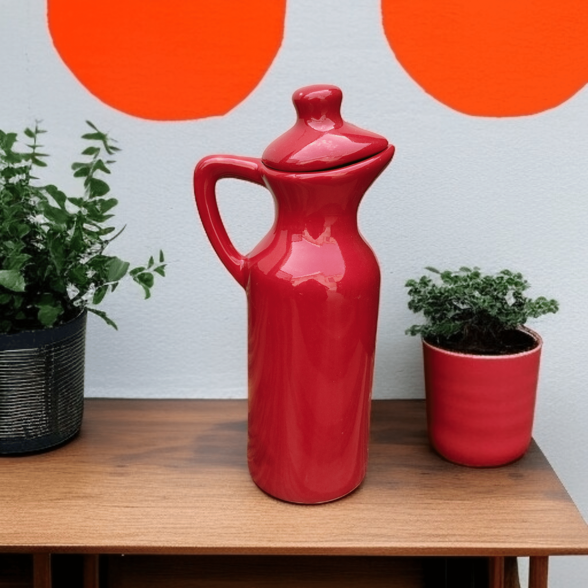     			Malaikah Red Sld Oil Dspnsr Ceramic Red Oil Container ( Set of 1 )