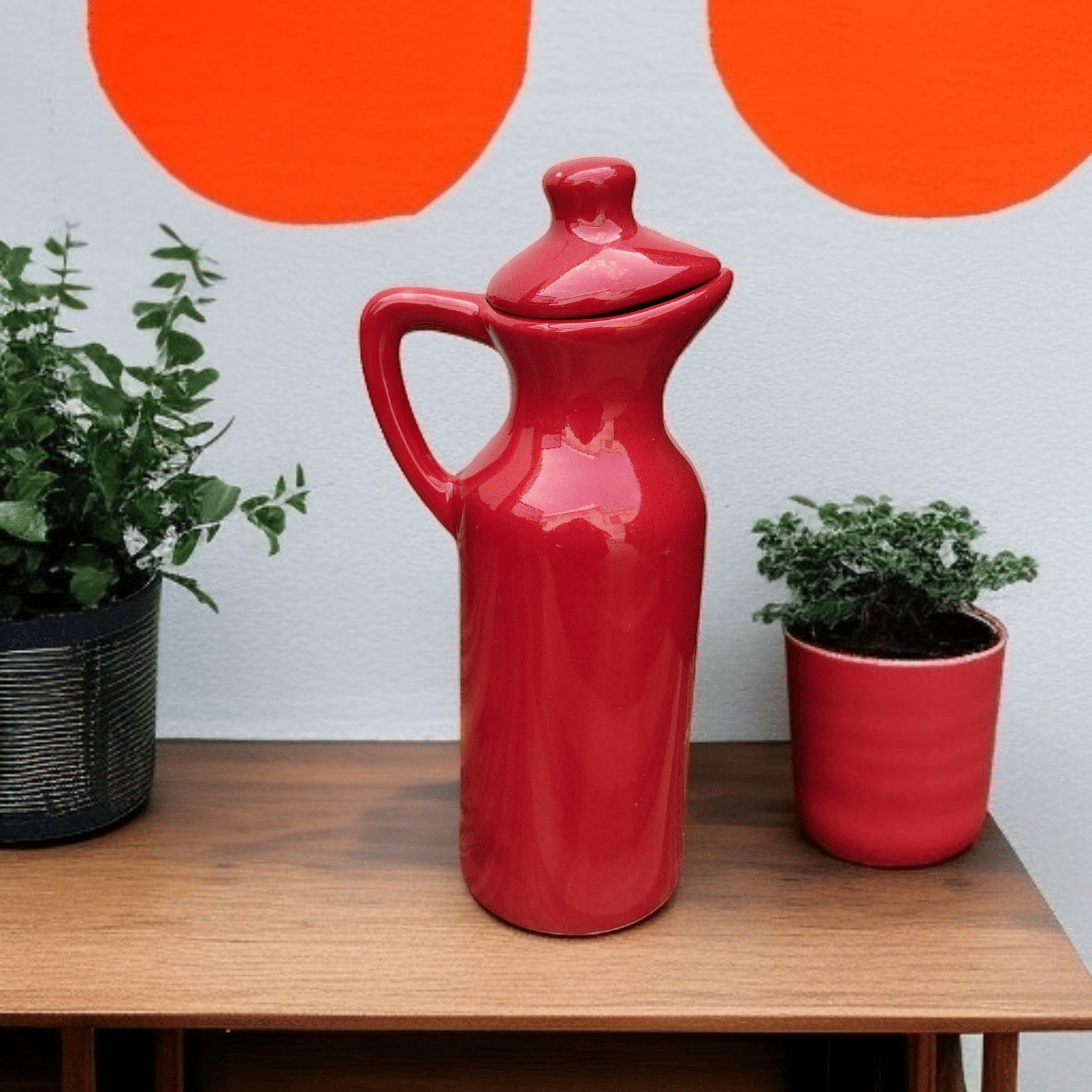     			Malaikah Red Sld Oil Dspnsr Ceramic Red Oil Container ( Set of 1 )