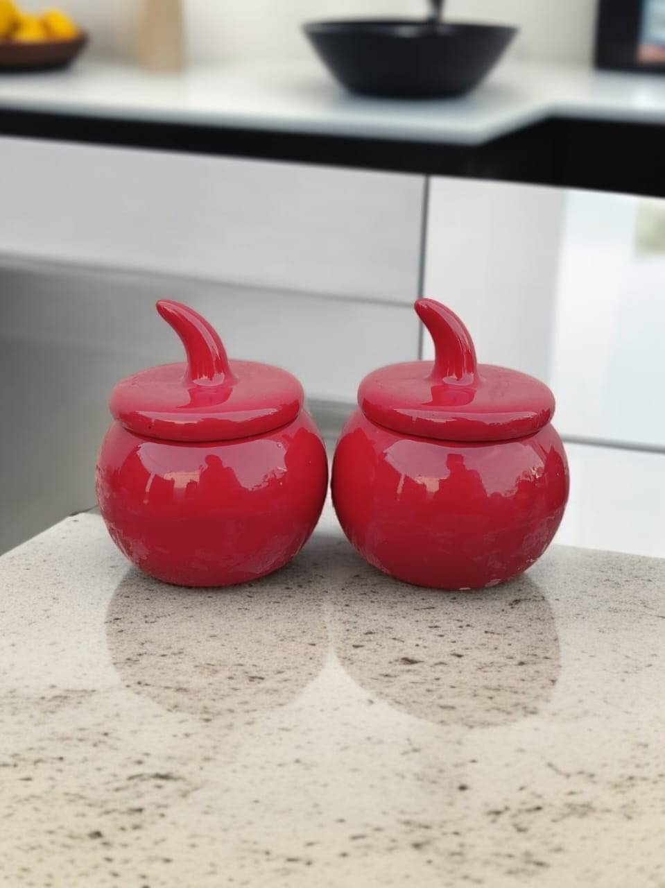     			Malaikah Red Solid Slt Jar Ceramic Red Tea/Coffee/Sugar Container ( Set of 2 )