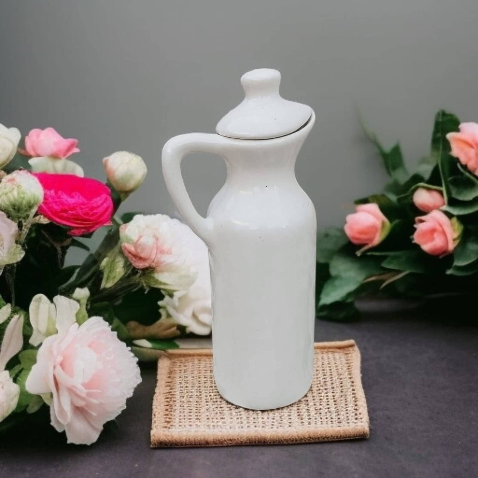    			Malaikah Wht Sld Oil Dspnsr Ceramic Off White Oil Container ( Set of 1 )