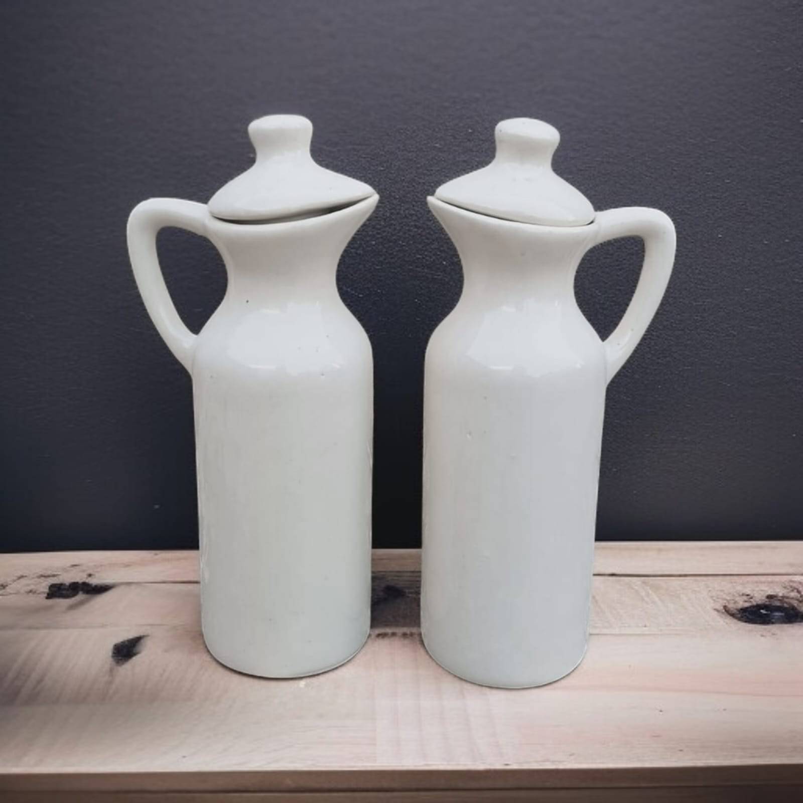 Malaikah Wht Sld Oil Dspnsr Ceramic Off White Oil Container ( Set of 2 ) Malaikah Wht Sld Oil Dspnsr Ceramic Off White Oil Container ( Set of 2 )