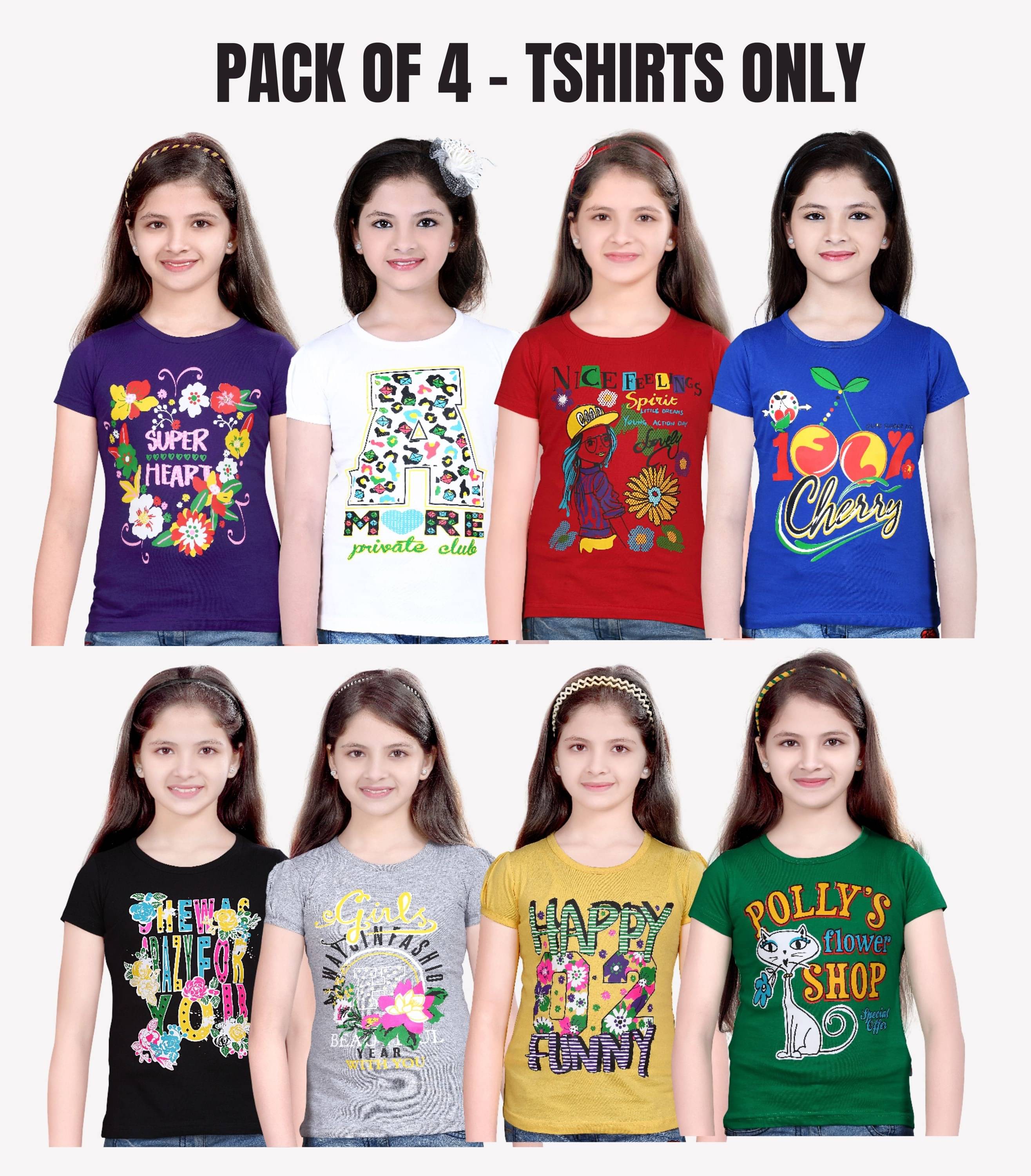     			NOW OR NEVER Pack of 4 Girls 100% Cotton T-Shirt ( Multicolor 3 )