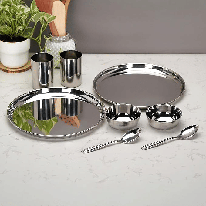 STEEPLE Plain Stainless Steel Dinner Set ( Pack of 8 ) Silver STEEPLE Plain Stainless Steel Dinner Set ( Pack of 8 ) Silver