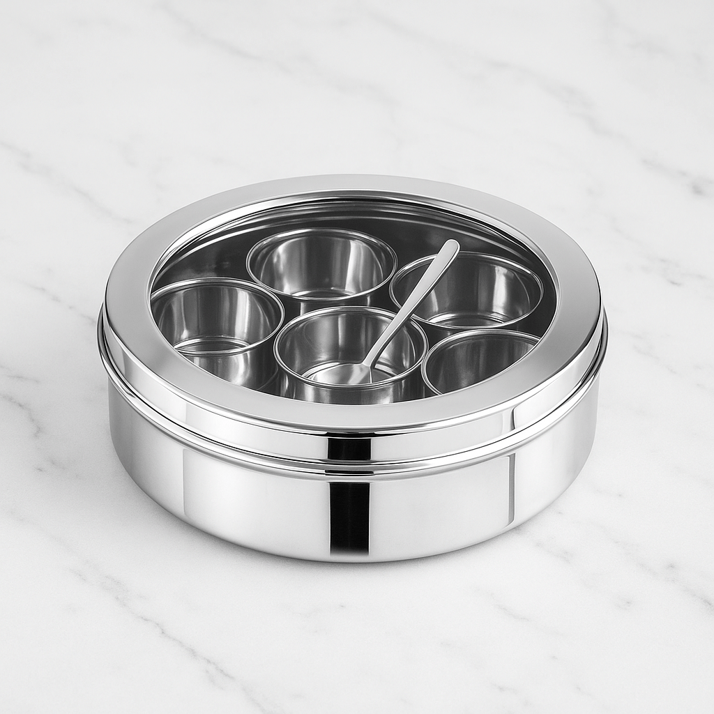     			STEEPLE Stainless Steel Silver Spice Container ( Set of 7 )