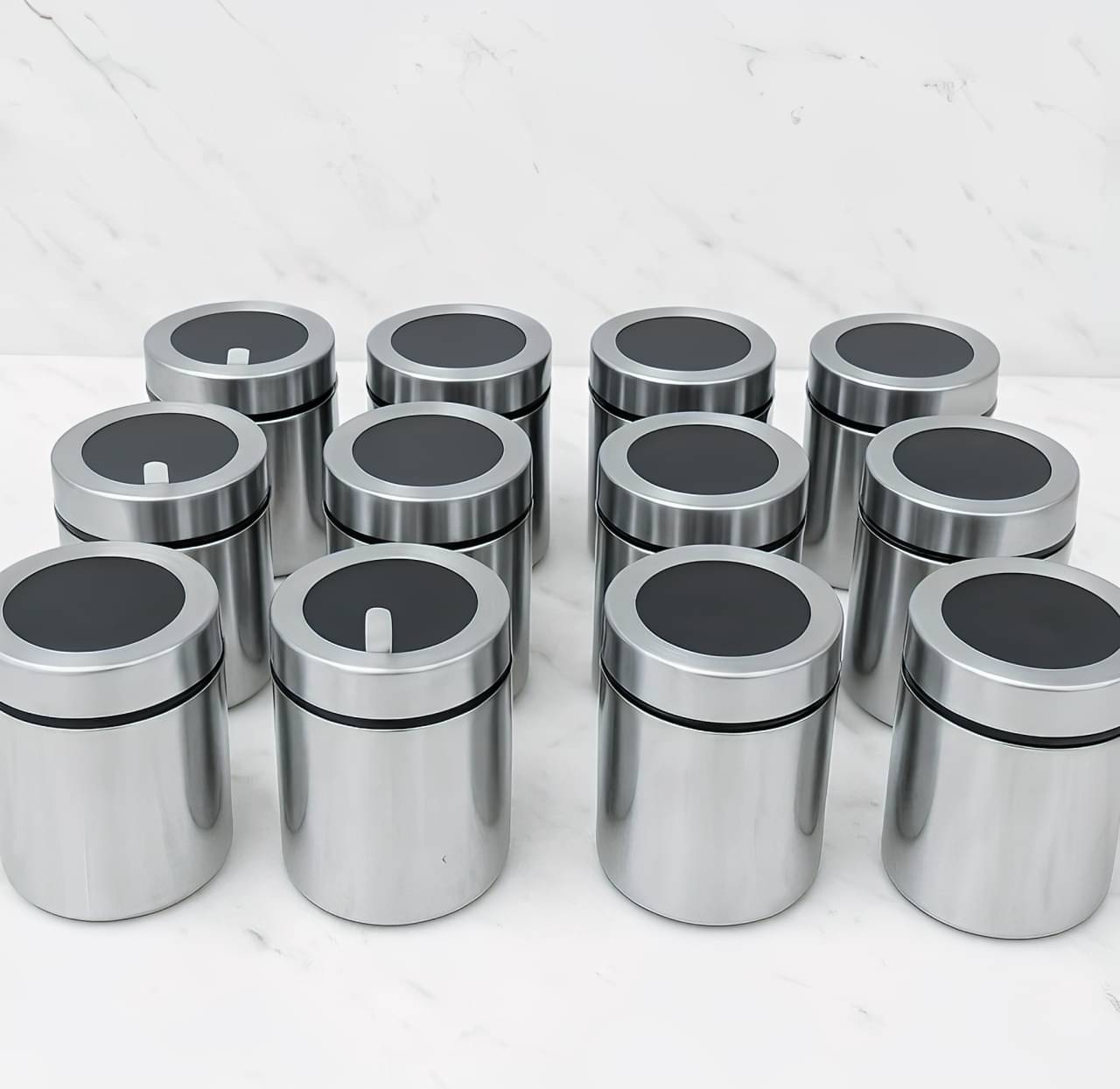     			STEEPLE Stainless Steel Silver Spice Container ( Set of 12 )