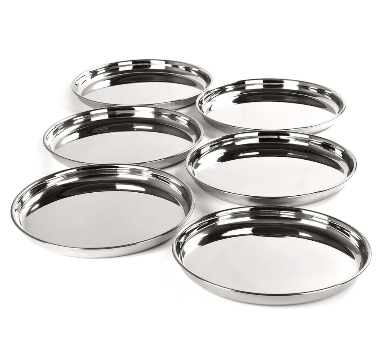 STEEPLE Thali Set Plain Stainless Steel Dinner Set ( Pack of 6 ) Silver STEEPLE Thali Set Plain Stainless Steel Dinner Set ( Pack of 6 ) Silver