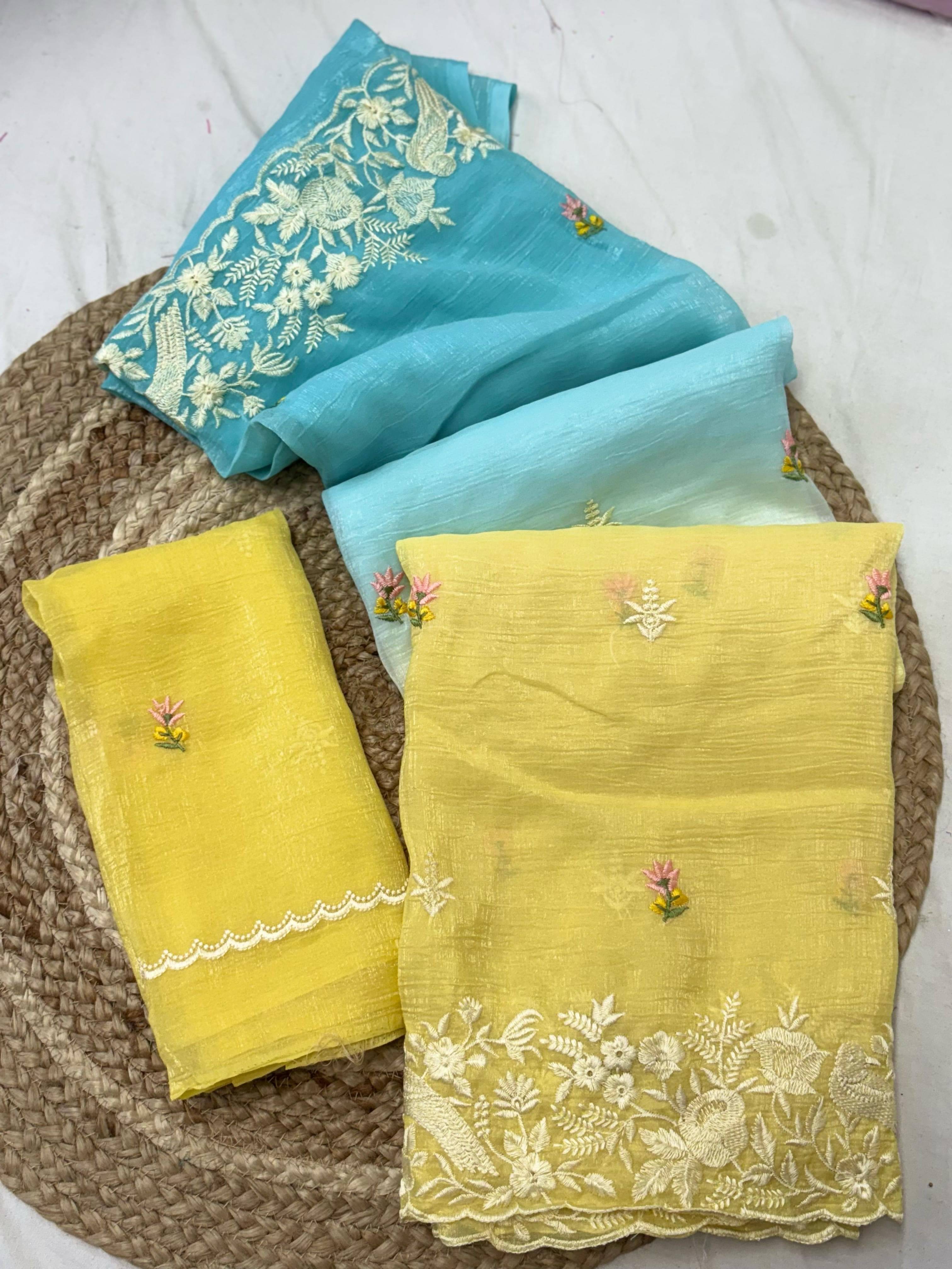    			Sanjana Silks Chanderi Embroidered Chanderi saree With Unstitched Blouse Piece ( Yellow )