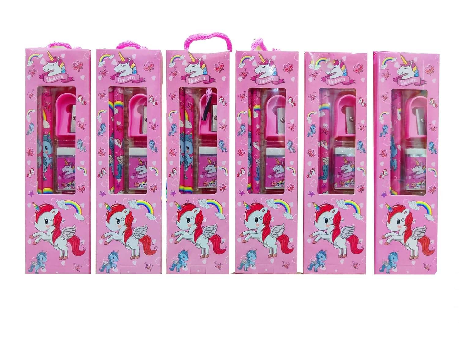     			Stationery Small Gift Sets for Kids Unicorn Design Stationery Set Box Include 2 Pencils, 1 Eraser, 1 Sharpener and 1 Ruler Pack Return Gift Sets for Girls Pink (6 PCS SET)