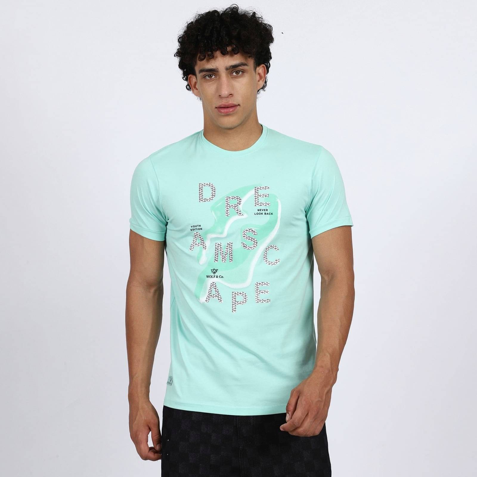     			Wolf & co. Men Cotton Regular Fit Printed T-Shirt ( Sea Green )