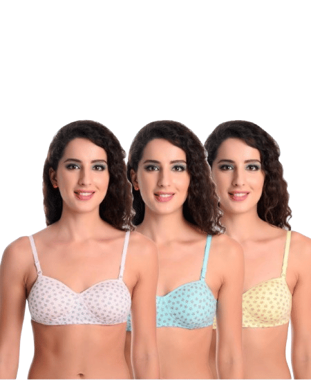     			zqwint Pack of 3 Cotton Blend Non Padded T-Shirt Bra For Women ( Multicolor )