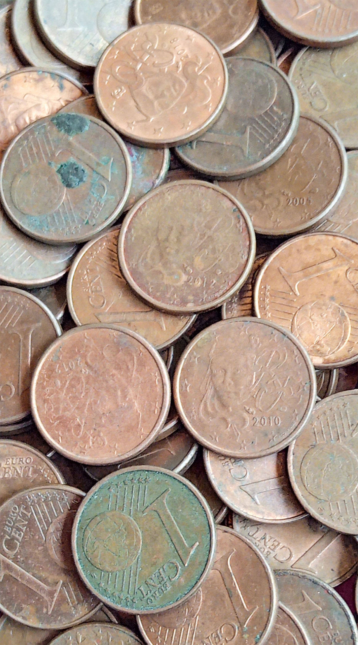     			( 1 Kilo = 420 coins ) FRANCE - 1 CENT EURO - mixed years