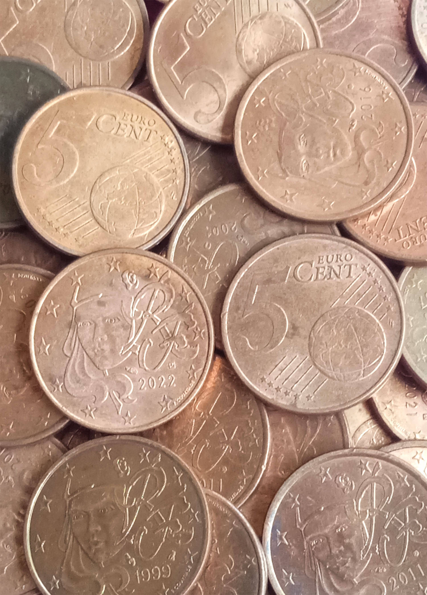     			( 100 COINS LOT ) FRANCE - 5 CENT EURO - UNC / AUNC CONDITION
