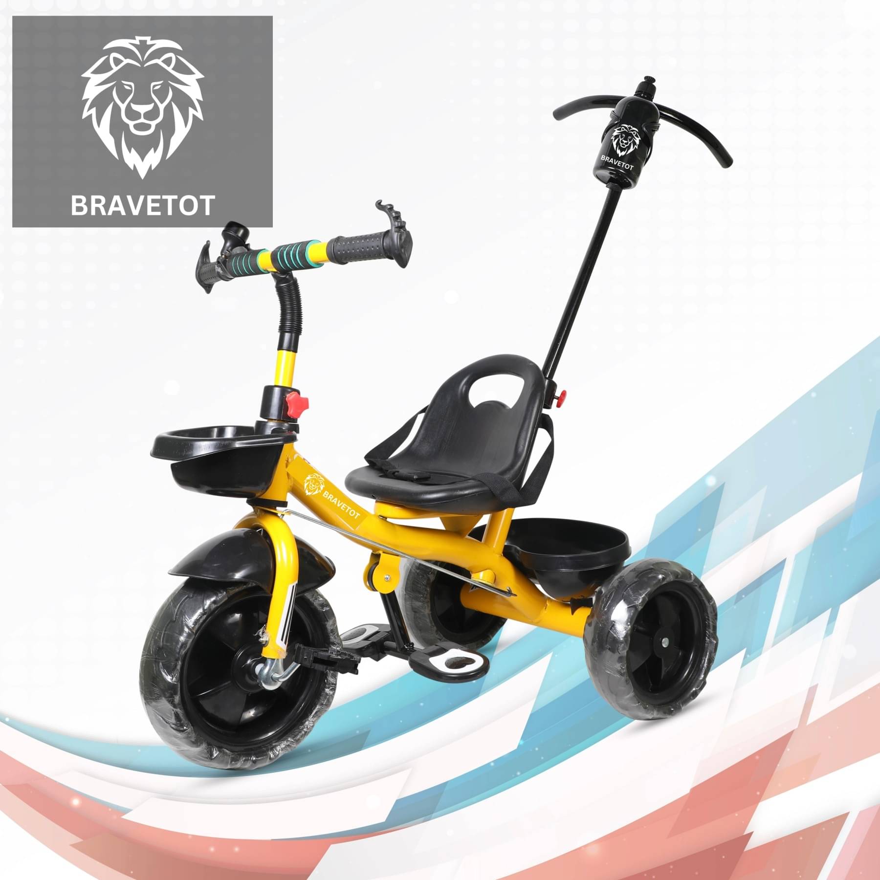 BRAVETOT Baby tricycle with parent handle yellow     			BRAVETOT Baby tricycle with parent handle yellow