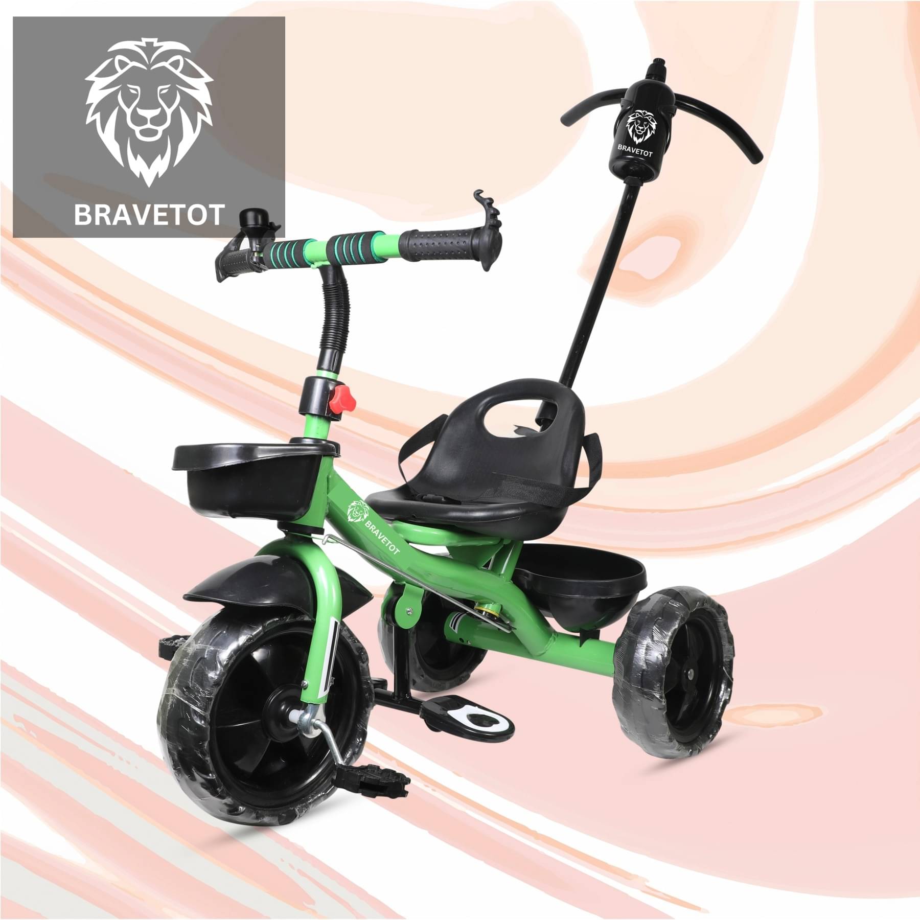 BRAVETOT Baby tricycle with parent handle green     			BRAVETOT Baby tricycle with parent handle green