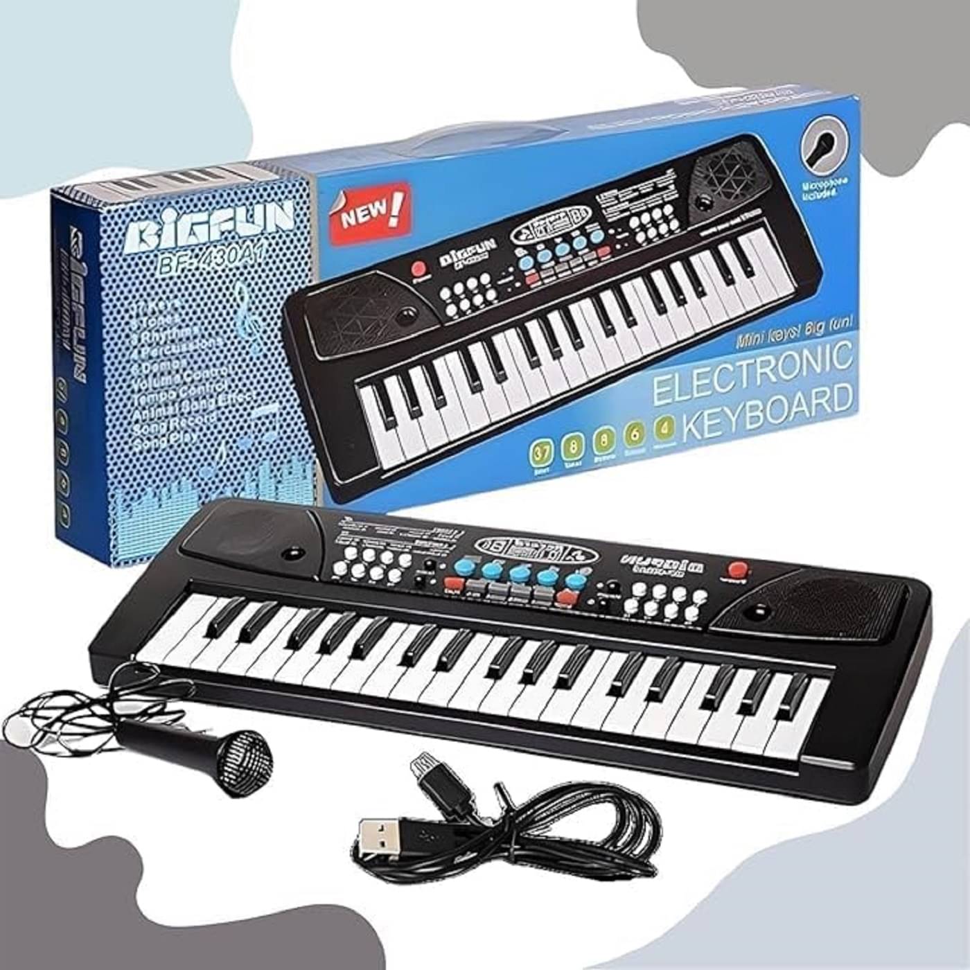     			Braintastic Bigfun Portable Musical Piano Keyboard with Microphone, 37 Keys, 8 Rhythms, 8 Tones with 6 In-Built Demos & Song Record Feature (BF430A1,Black)