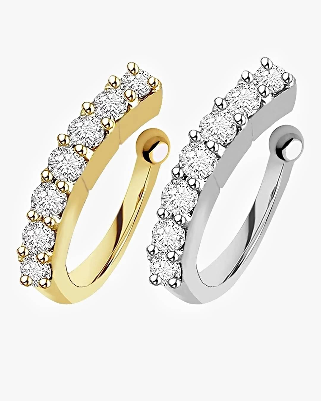     			(Combo 2pcs Gold & Silver) Fashion Nosepin Without Piercing Pressing Type Nose Ring for Women and Girl