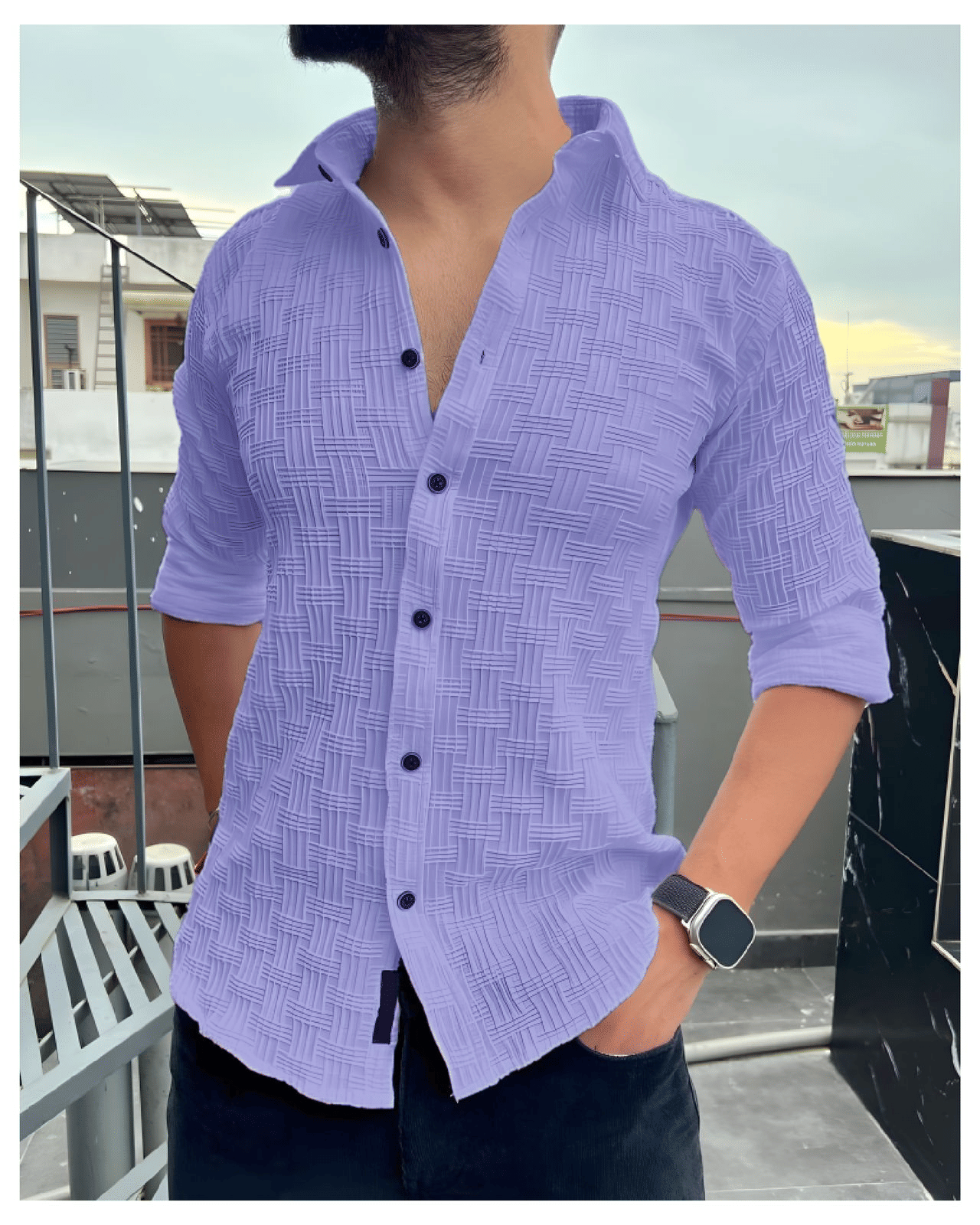 DEARISE Poly Cotton Regular Fit Popcorn Textured Full Sleeves Men's Casual Shirt - Purple ( Pack of 1 )     			DEARISE Poly Cotton Regular Fit Popcorn Textured Full Sleeves Men's Casual Shirt - Purple ( Pack of 1 )