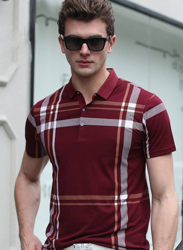 DENNIN Men Cotton Blend Regular Fit Printed Polo T Shirt ( Maroon ) DENNIN Men Cotton Blend Regular Fit Printed Polo T Shirt ( Maroon )