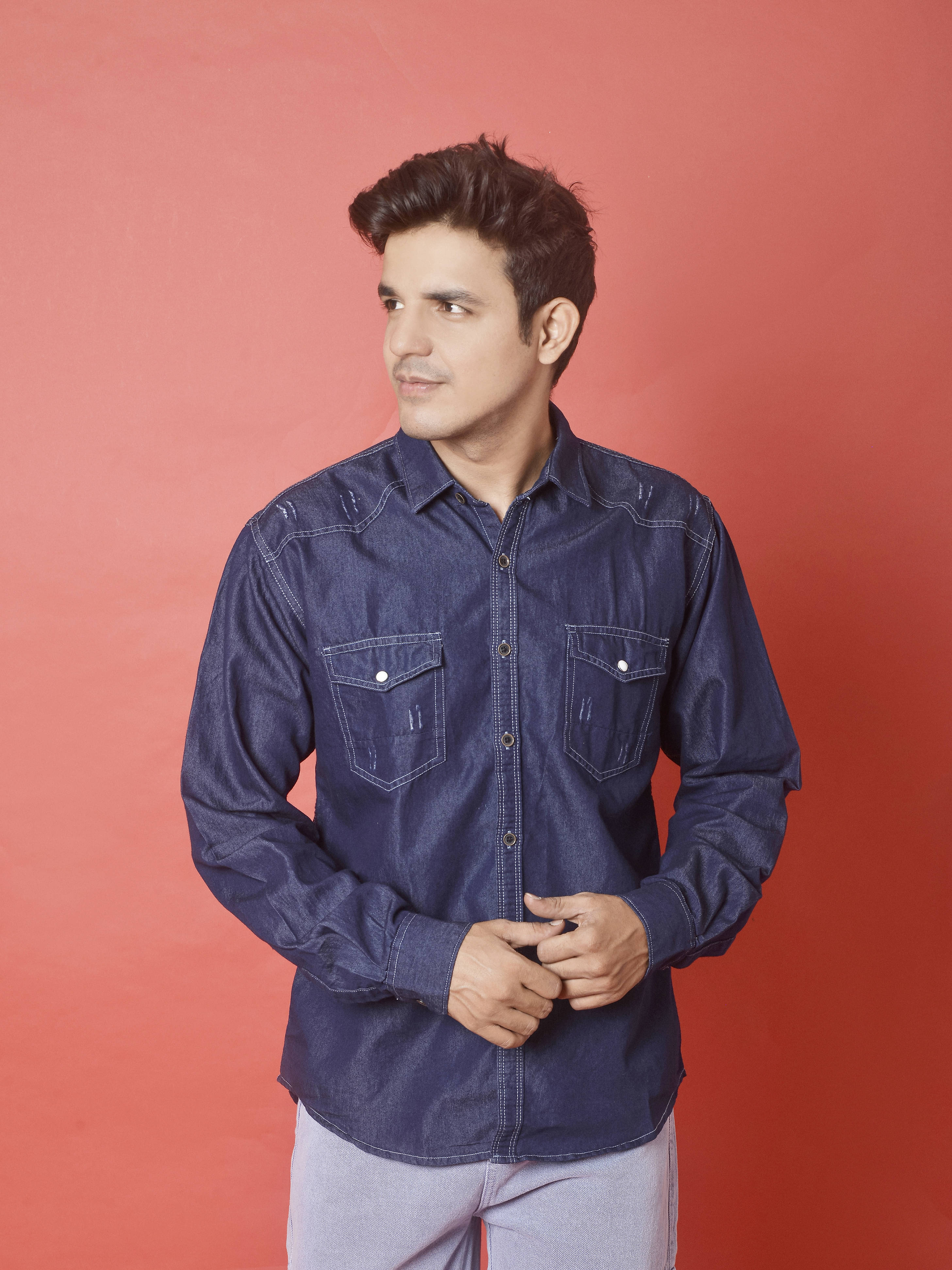Fesner Denim Regular Fit Solids Full Sleeves Men's Casual Shirt - Blue ( Pack of 1 ) Fesner Denim Regular Fit Solids Full Sleeves Men's Casual Shirt - Blue ( Pack of 1 )