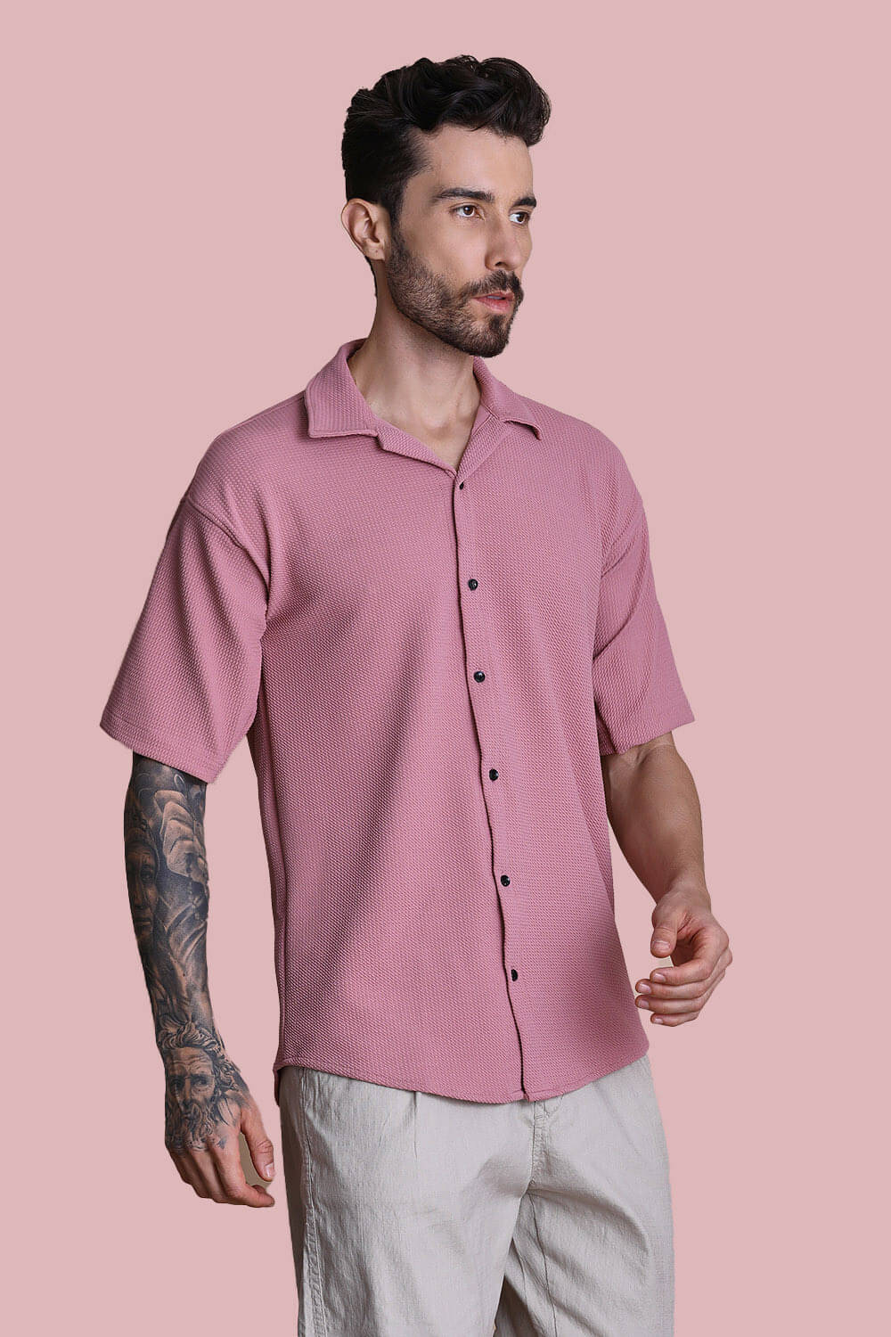 Fesner Poly Cotton Regular Fit Printed Half Sleeves Men's Casual Shirt - Pink ( Pack of 1 )     			Fesner Poly Cotton Regular Fit Printed Half Sleeves Men's Casual Shirt - Pink ( Pack of 1 )