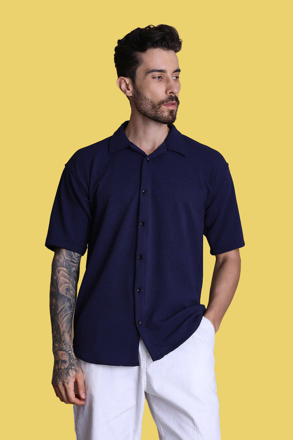 Fesner Poly Cotton Regular Fit Printed Half Sleeves Men's Casual Shirt - Dark Blue ( Pack of 1 ) Fesner Poly Cotton Regular Fit Printed Half Sleeves Men's Casual Shirt - Dark Blue ( Pack of 1 )