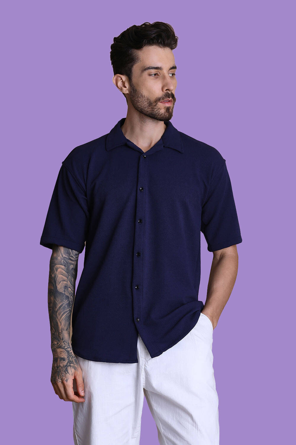     			Fesner Poly Cotton Regular Fit Printed Half Sleeves Men's Casual Shirt - Dark Blue ( Pack of 1 )