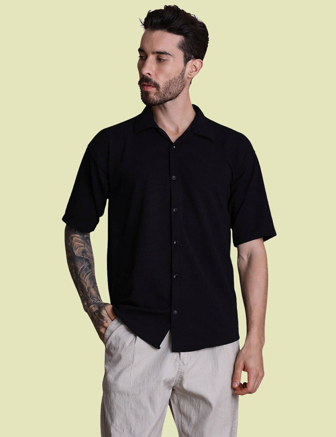 Fesner Poly Cotton Regular Fit Printed Half Sleeves Men's Casual Shirt - Black ( Pack of 1 ) Fesner Poly Cotton Regular Fit Printed Half Sleeves Men's Casual Shirt - Black ( Pack of 1 )
