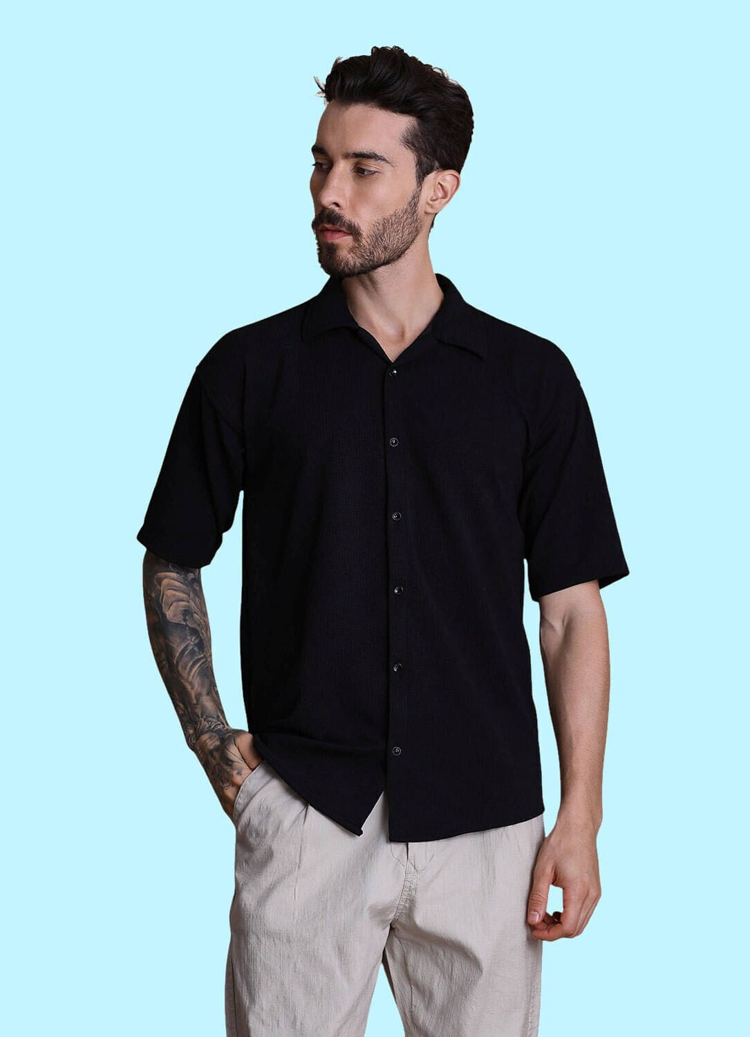     			Fesner Poly Cotton Regular Fit Printed Half Sleeves Men's Casual Shirt - Black ( Pack of 1 )