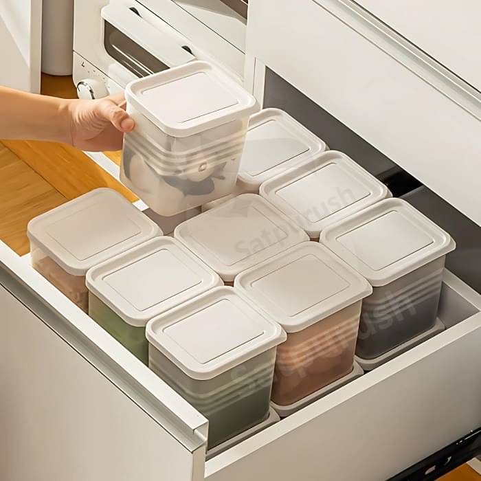 Fridge Storage Boxes (Pack of 6) Freezer & Refrigerator Organizer Containers Kitchen Storage Container Set Kitchen Accessories Items for Home 1200 ml Food Storage Box, Plastic, White     			Fridge Storage Boxes (Pack of 6) Freezer & Refrigerator Organizer Containers Kitchen Storage Container Set Kitchen Accessories Items for Home 1200 ml Food Storage Box, Plastic, White