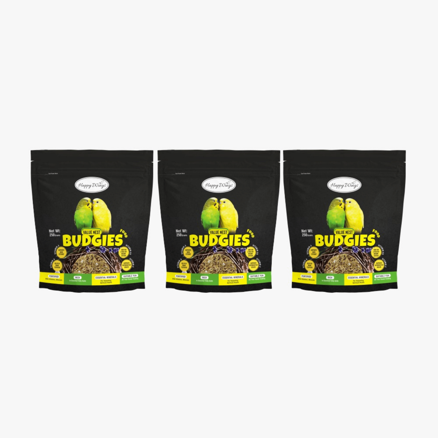 Happy Wings Value Nest Mix Seed Bird Food for Budgies, Love Birds, Finches, Canaries - (250gm x 3) Pack | Premium Seed Blend | Complete Balanced Bird Feed Mix | Bird Food for All Life Stages Happy Wings Value Nest Mix Seed Bird Food for Budgies, Love Birds, Finches, Canaries - (250gm x 3) Pack | Premium Seed Blend | Complete Balanced Bird Feed Mix | Bird Food for All Life Stages