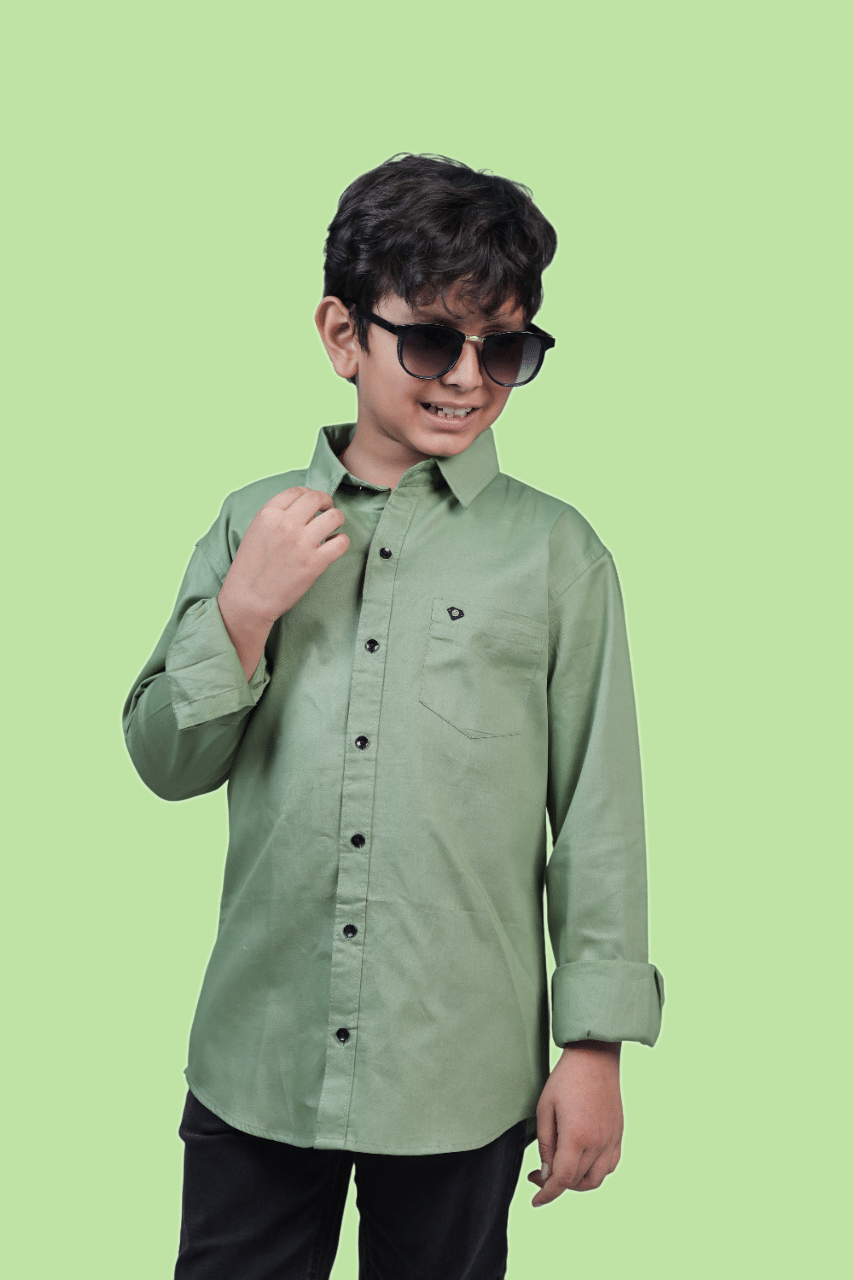 JABAK CREATION Pack of 1 Boys Cotton Blend Full Sleeves Shirt ( Green ) JABAK CREATION Pack of 1 Boys Cotton Blend Full Sleeves Shirt ( Green )