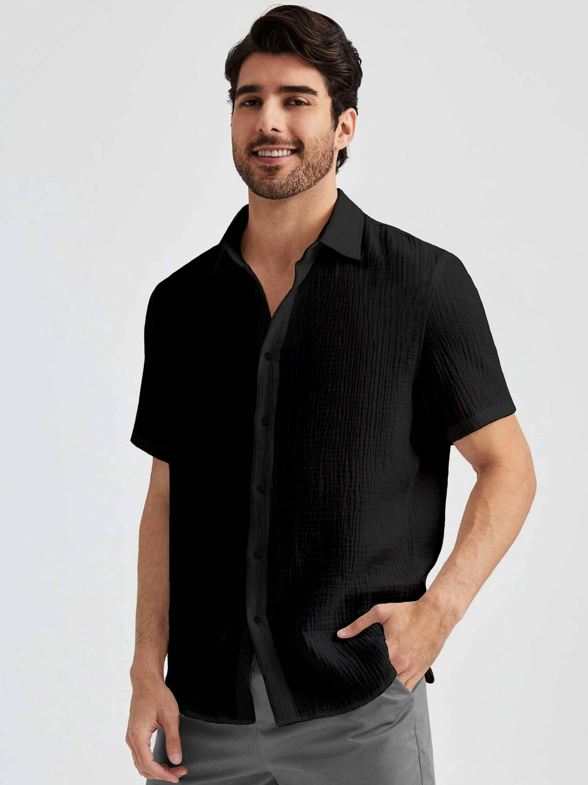 KAKIDO Polyester Regular Fit Half Sleeves Men's Formal Shirt - Black ( Pack of 1 ) KAKIDO Polyester Regular Fit Half Sleeves Men's Formal Shirt - Black ( Pack of 1 )