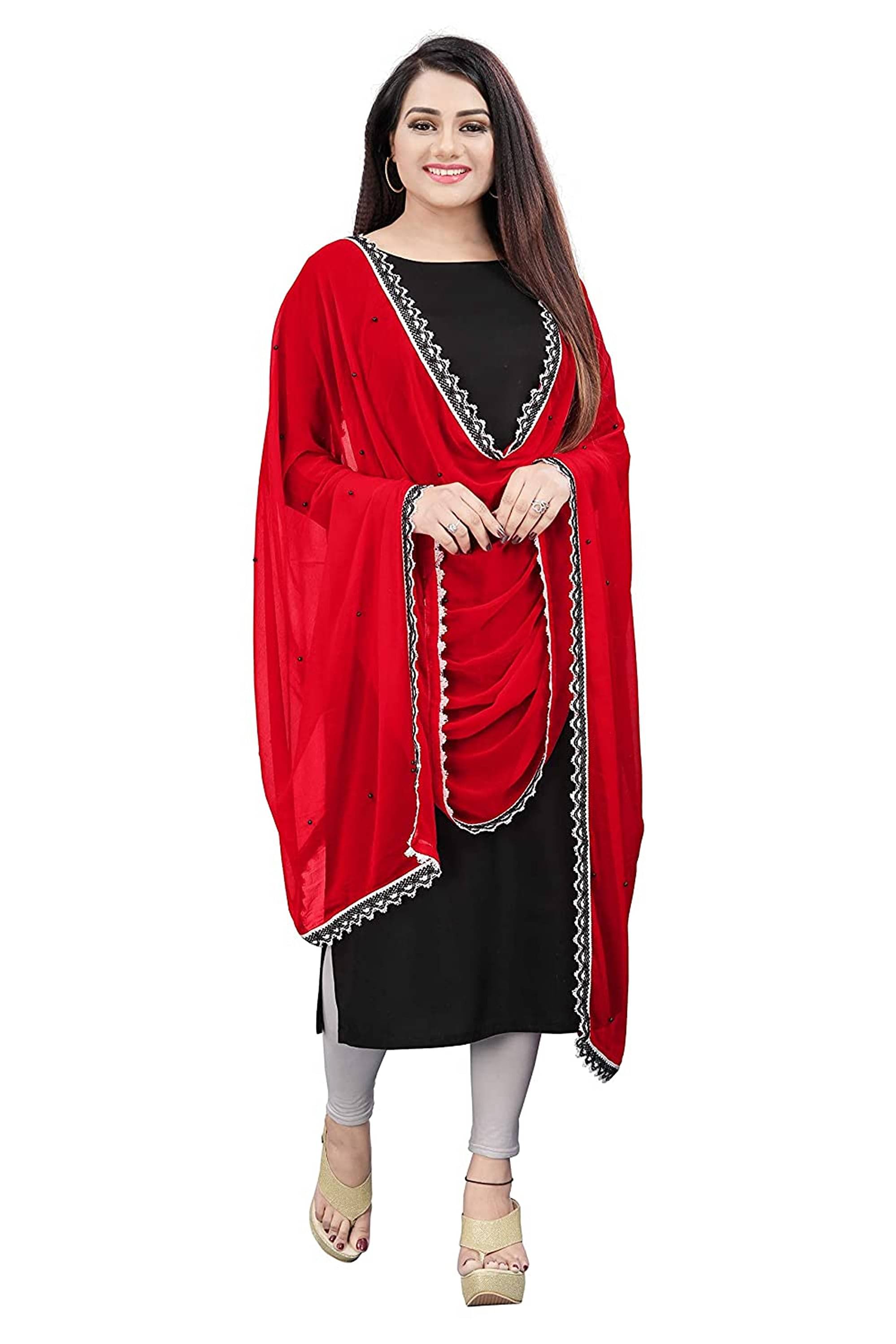 Kemza Women Chiffon Dupatta ( Red , Pack of 1 ) Kemza Women Chiffon Dupatta ( Red , Pack of 1 )