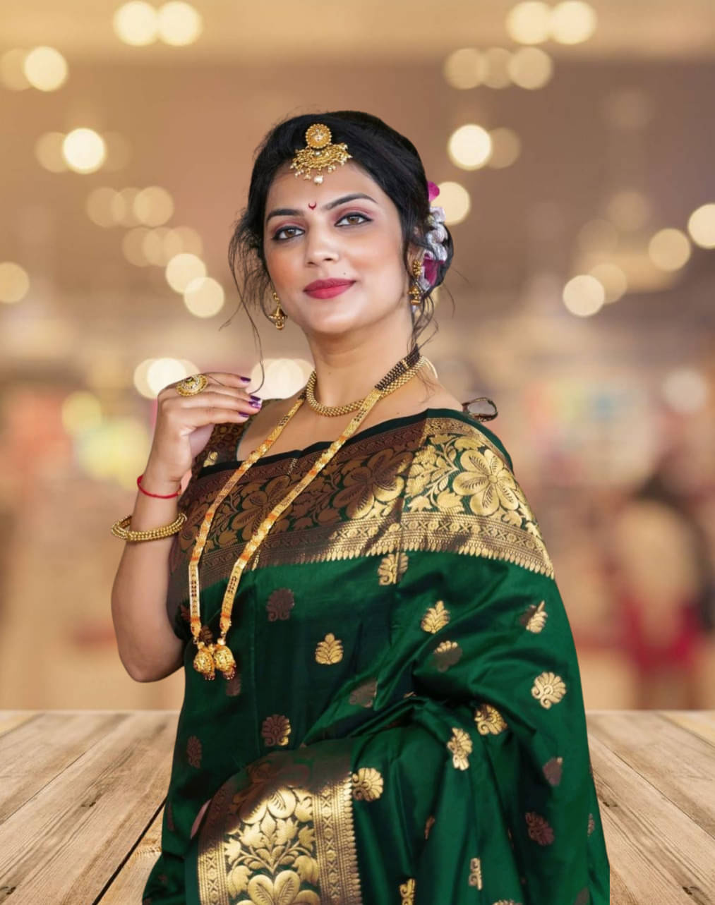     			Kevami Fashion Art Silk Printed Banarasi saree With Unstitched Blouse Piece ( Green )