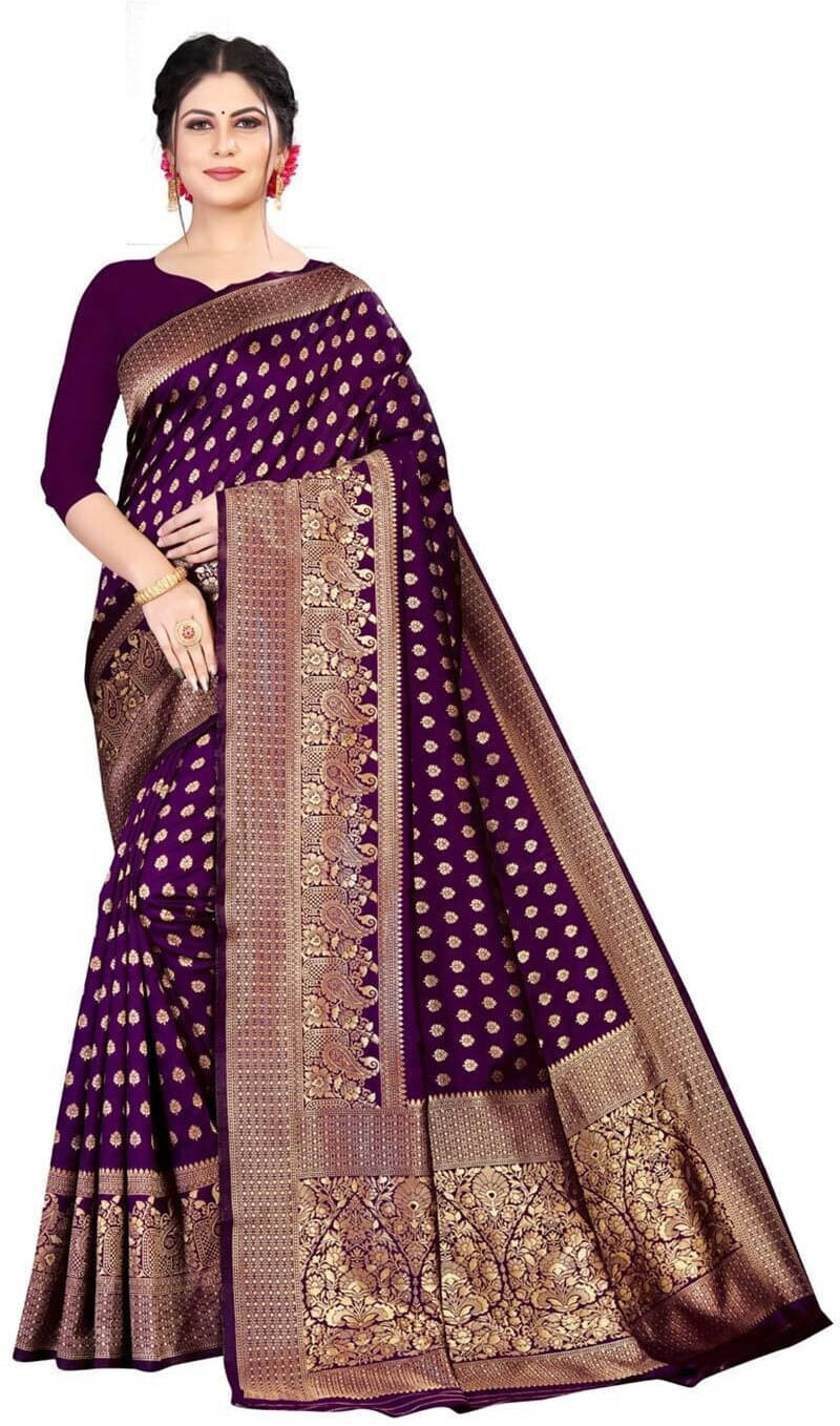     			Kevami Fashion Jacquard Self Design Banarasi saree With Unstitched Blouse Piece ( Magenta )