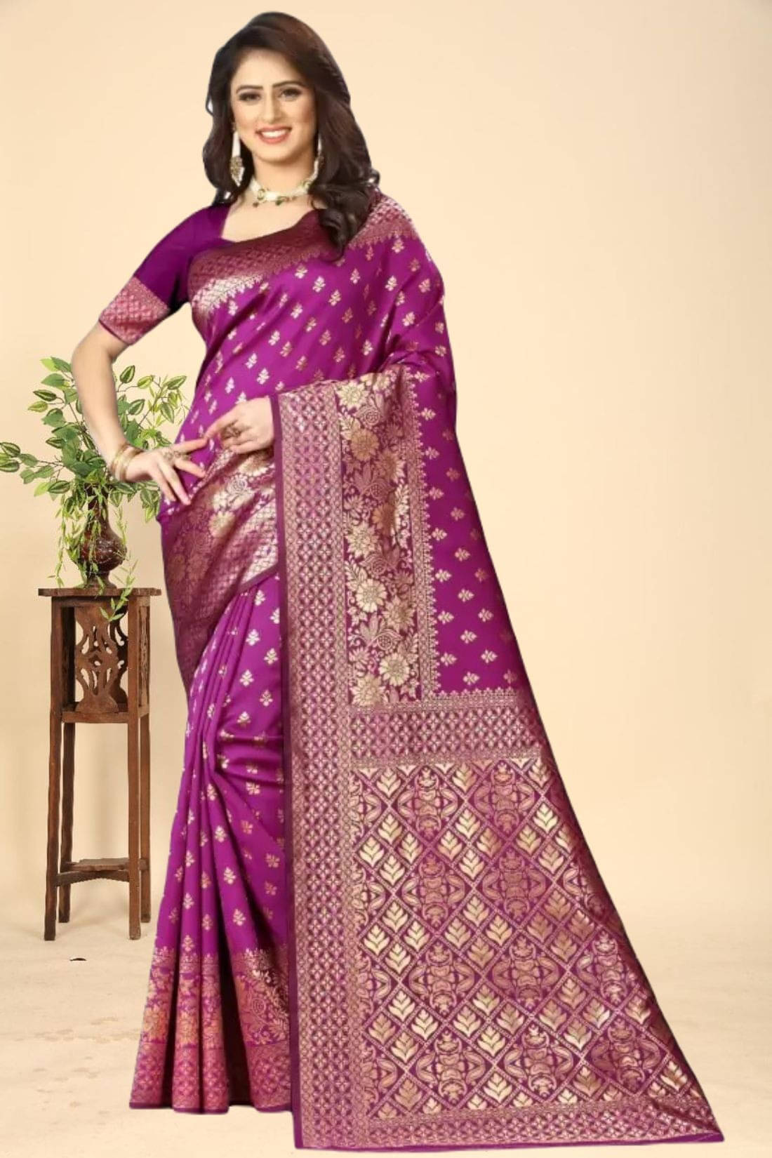 Kevami Fashion Jacquard Woven Kanjeevaram Sarees With Unstitched Blouse Piece ( Magenta ) Kevami Fashion Jacquard Woven Kanjeevaram Sarees With Unstitched Blouse Piece ( Magenta )