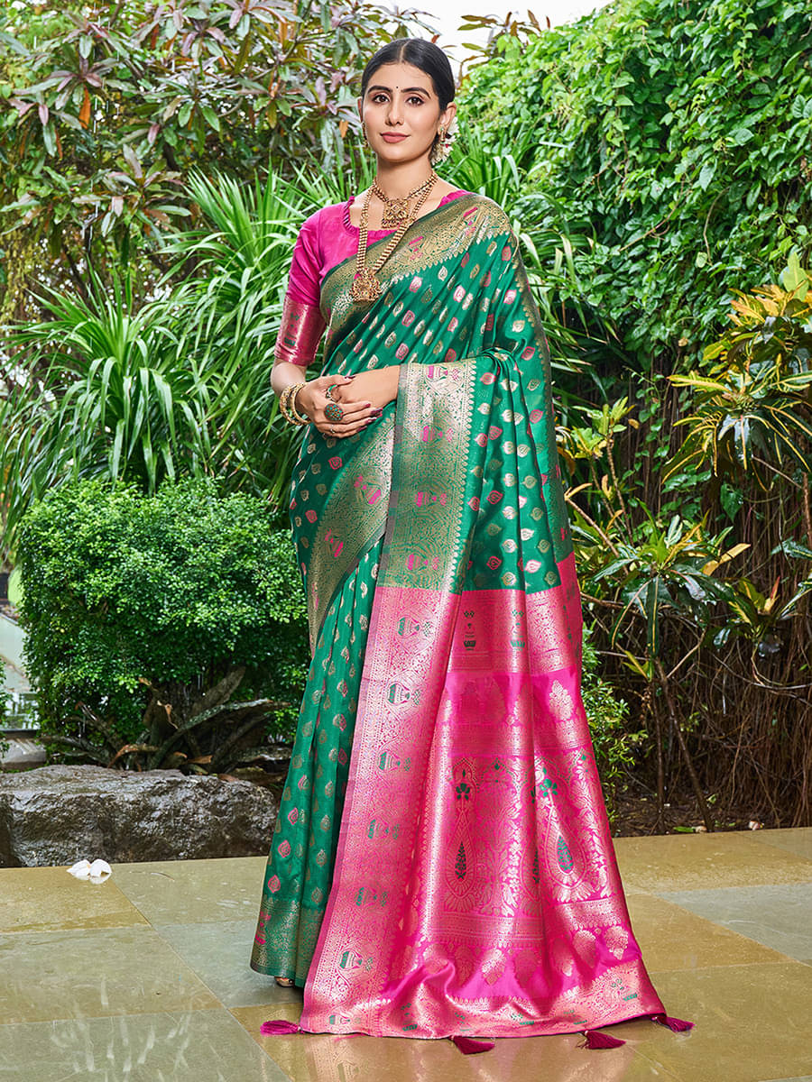 Kevami Fashion Silk Blend Woven Kanjeevaram Sarees With Unstitched Blouse Piece ( Light Green ) Kevami Fashion Silk Blend Woven Kanjeevaram Sarees With Unstitched Blouse Piece ( Light Green )