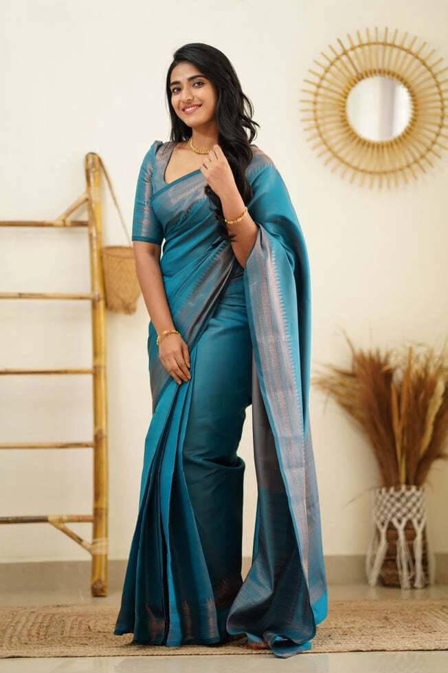 Kevami Fashion Silk Self Design Banarasi saree With Unstitched Blouse Piece ( Light Blue )     			Kevami Fashion Silk Self Design Banarasi saree With Unstitched Blouse Piece ( Light Blue )