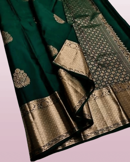     			Keyura Jacquard Self Design Banarasi saree With Unstitched Blouse Piece ( Green )