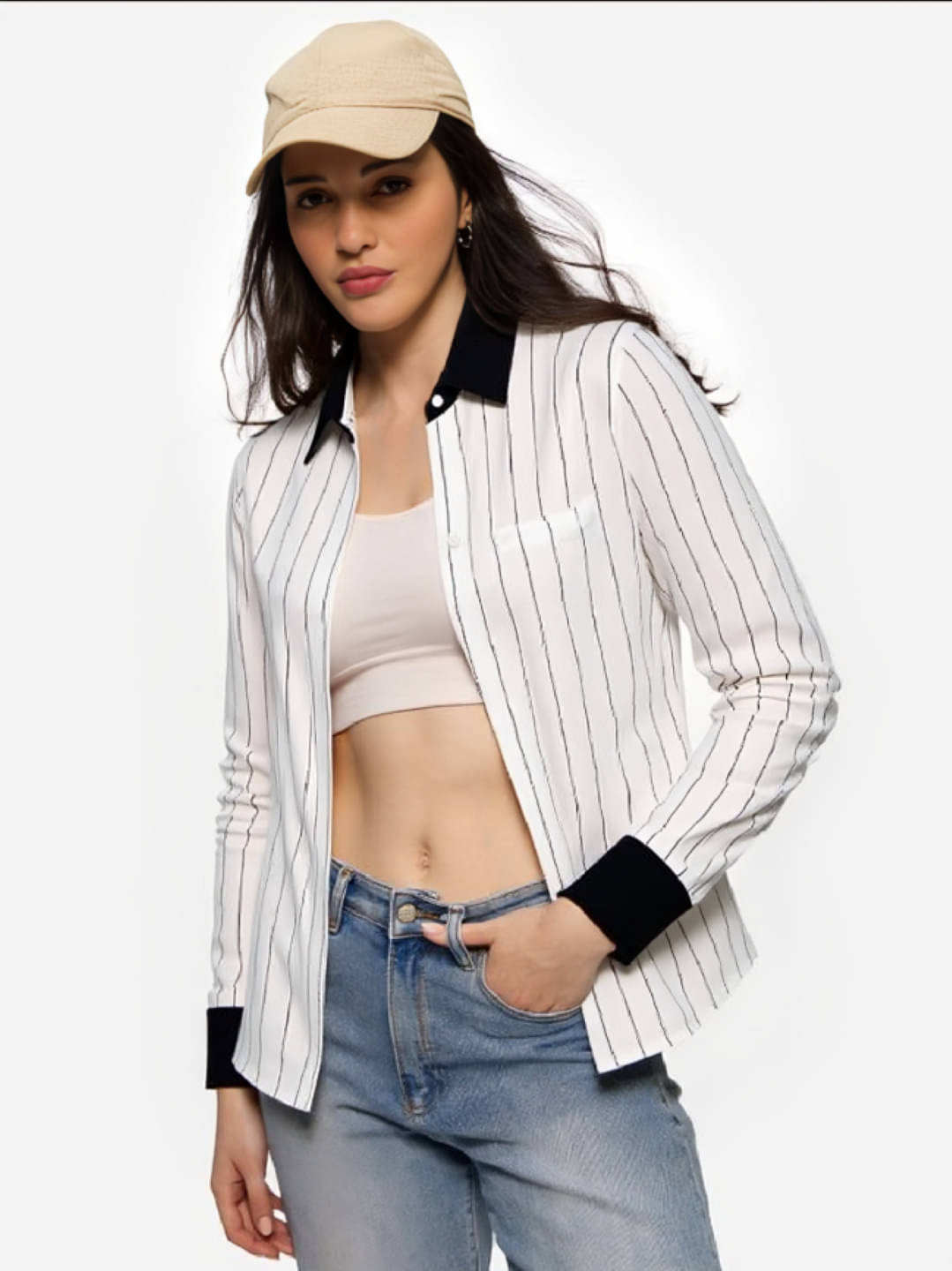 MAYKR Women Striped Cotton Shirt ( White ) MAYKR Women Striped Cotton Shirt ( White )
