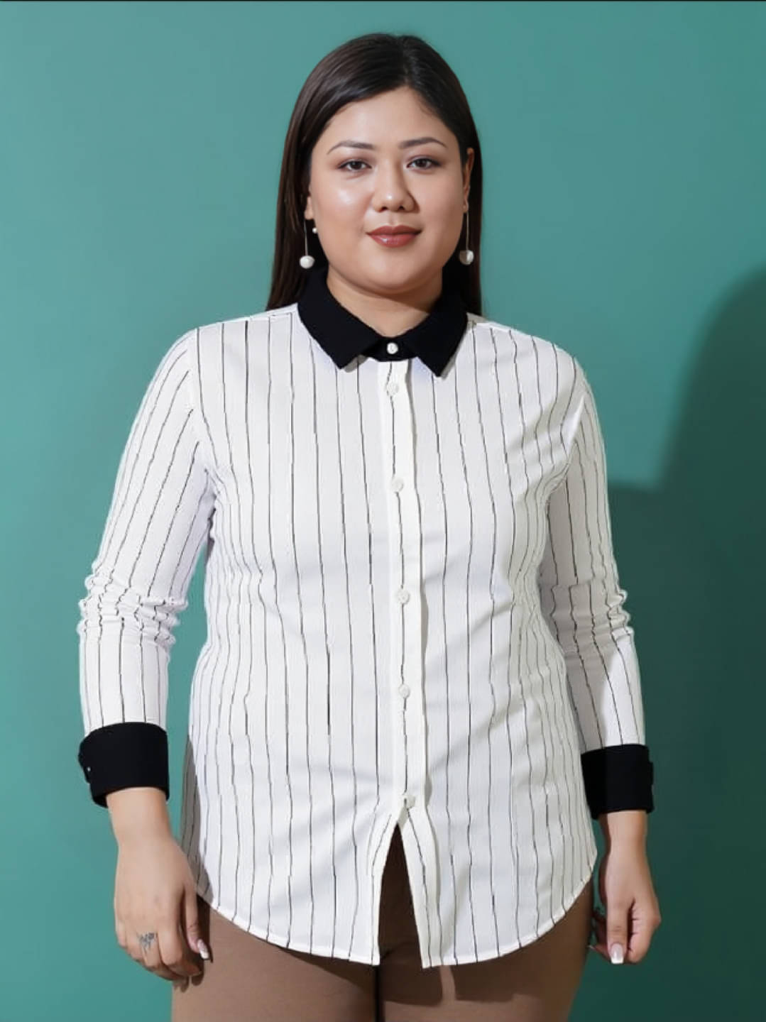 MAYKR Women Striped Cotton Shirt ( White ) MAYKR Women Striped Cotton Shirt ( White )