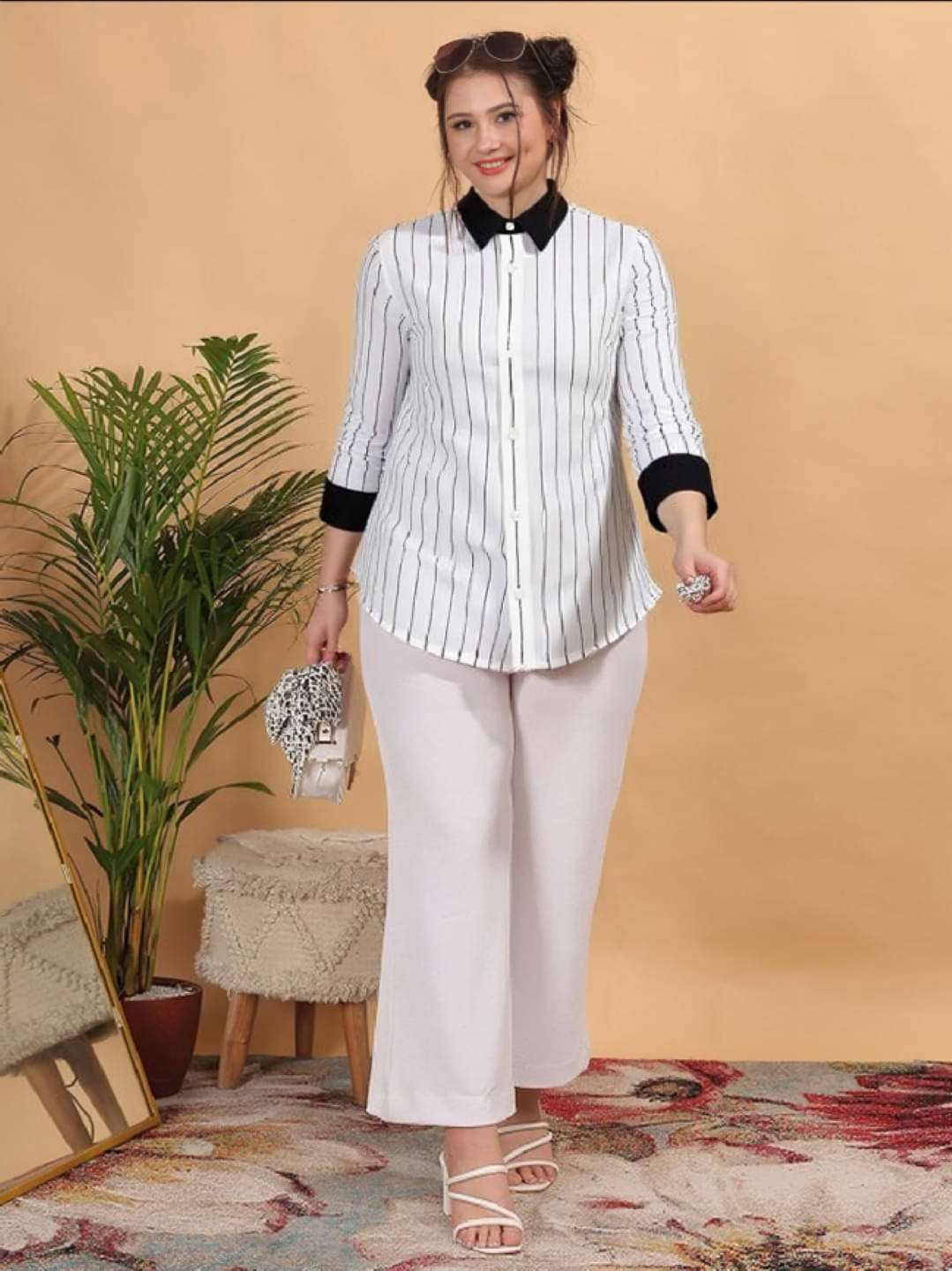 MAYKR Women Striped Cotton Shirt ( White ) MAYKR Women Striped Cotton Shirt ( White )
