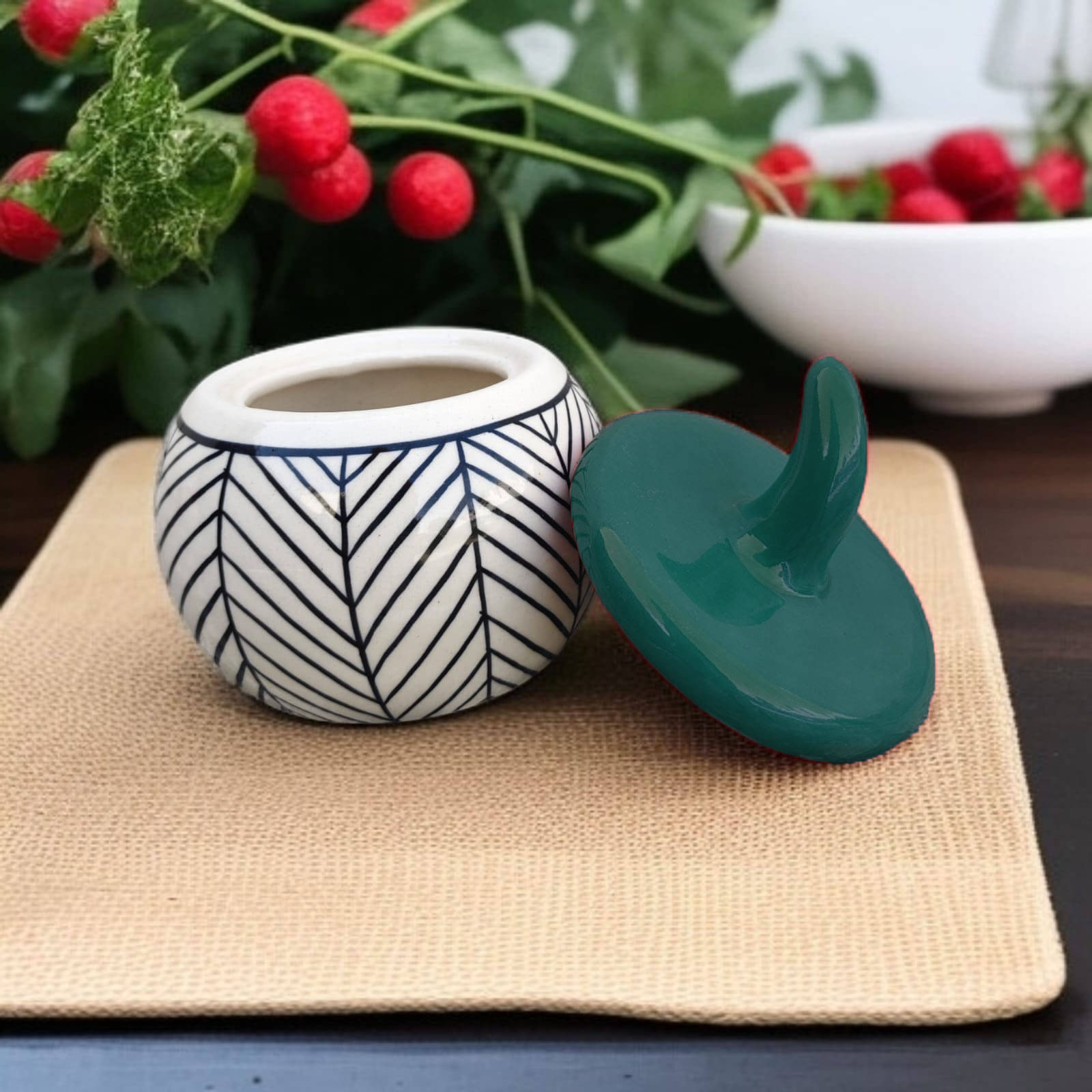 Malaikah Drk Grn Zbra Slt Jar Ceramic Green Tea/Coffee/Sugar Container ( Set of 1 ) Malaikah Drk Grn Zbra Slt Jar Ceramic Green Tea/Coffee/Sugar Container ( Set of 1 )